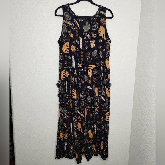 Vintage BILA Boho Elephant Print Maxi Dress Women's Size Large - Picture 2 of 6